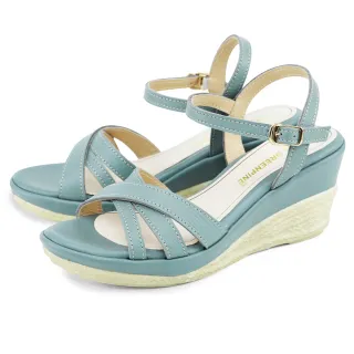 【GREEN PINE】夏日編織楔形涼鞋藍色(00141528)