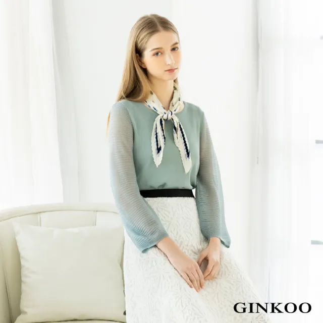 【GINKOO 俊克】皺褶袖圓領薄上衣