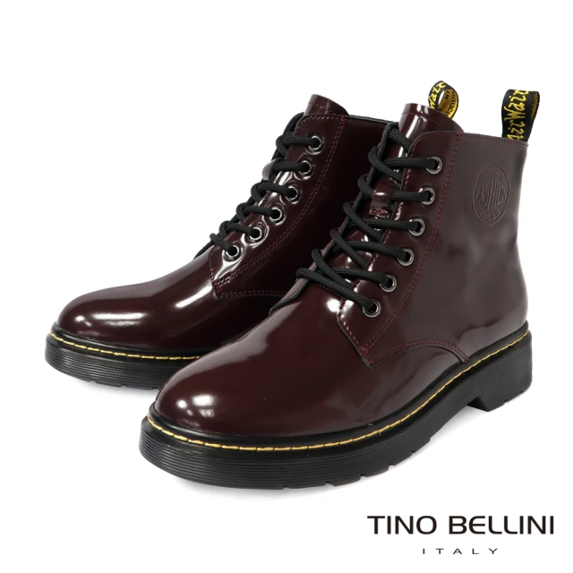 TINO BELLINI 貝里尼 時尚潮流亮面馬汀綁帶短靴FWMO011A(勃根地紅)