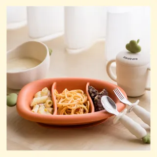 【Piyo Piyo 黃色小鴨】鉑金矽膠好彩頭紅白蘿蔔餐具組(盤 碗 湯叉組 杯 學習餐具)