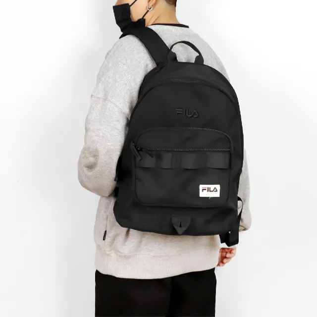 【FILA】後背包 Backpack 黑 白 可調背帶 多夾層 筆電包 雙肩包 背包 斐樂(BPY3007MX)