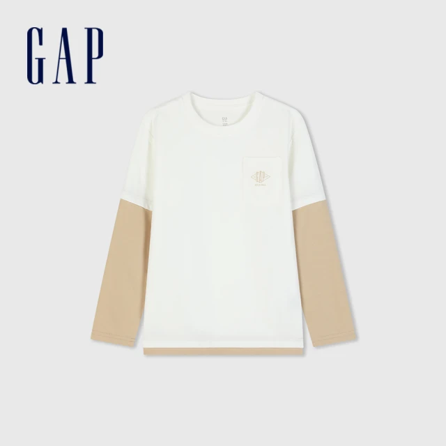 GAP 男童裝 Logo印花翻領短袖襯衫-白色(466149