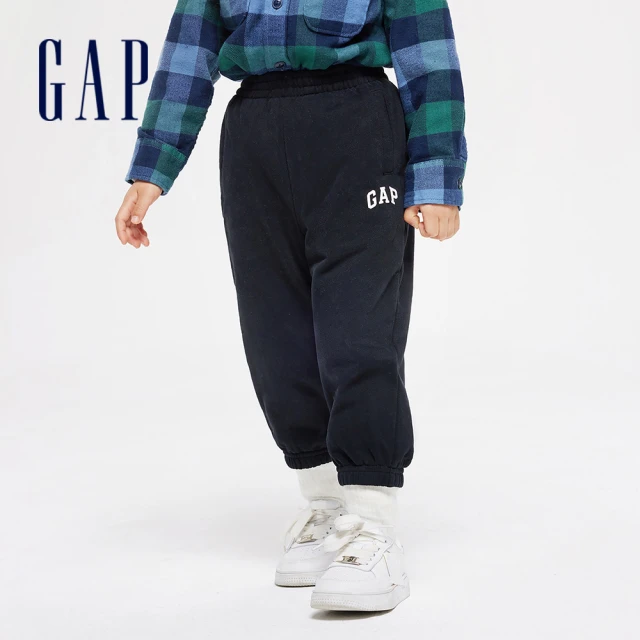 GAP 男幼童裝 Logo束口鬆緊褲 碳素軟磨法式圈織系列-黑色(890292)