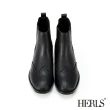 【HERLS】短靴-翼紋沖孔側鬆緊切爾西皮革短靴(黑色)