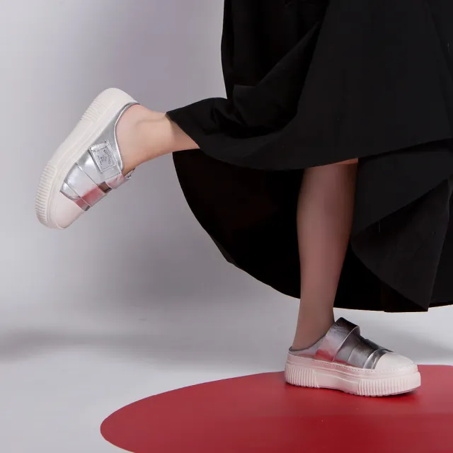 【FAIR LADY】日本京都聯名 HAPPYFACE 潮流雙帶品牌標穆勒鞋(銀箔、3J2797)