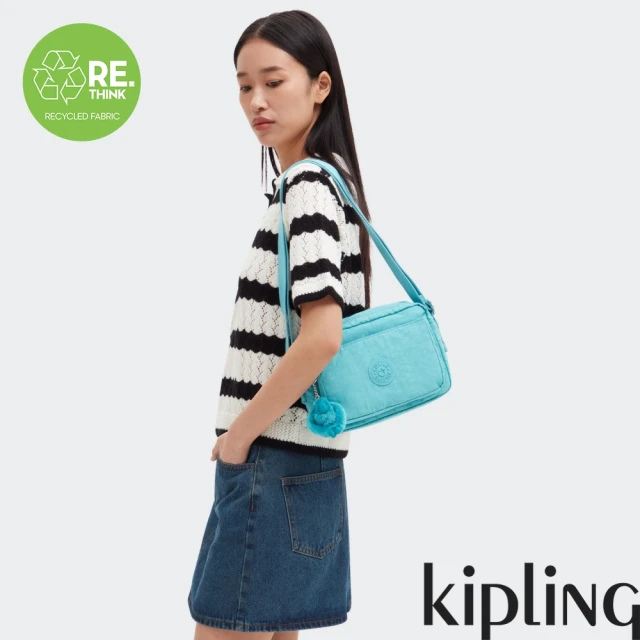 KIPLING官方旗艦館 藍白時尚幾何圖騰輕便斜背包-CEL