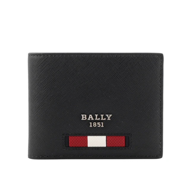 BALLY Bevye 再生牛皮紅白條紋對開6卡短夾(黑色)