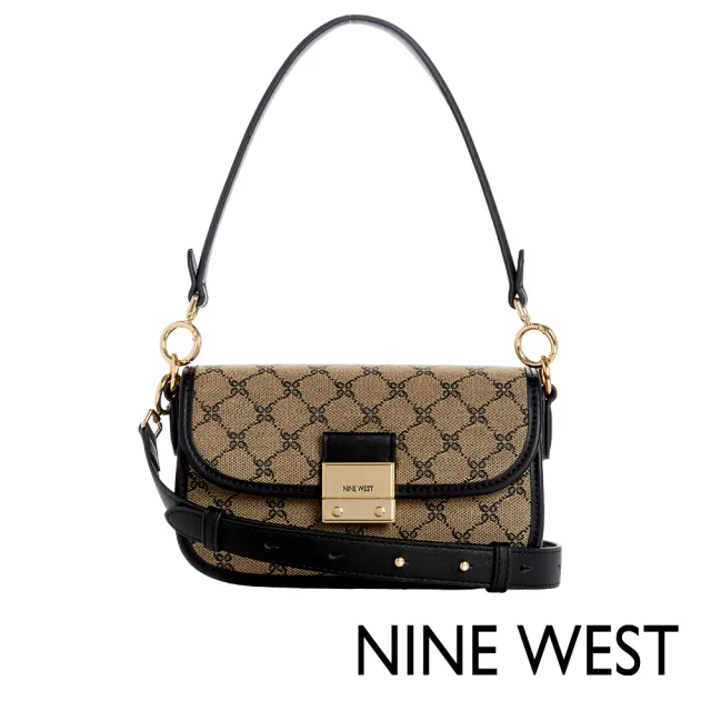 【NINE WEST】ALLINGTON金釦兩用手提斜背包-LOGO黑(137878)