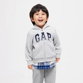 【GAP】男幼童裝 Logo連帽外套-灰色(429225)