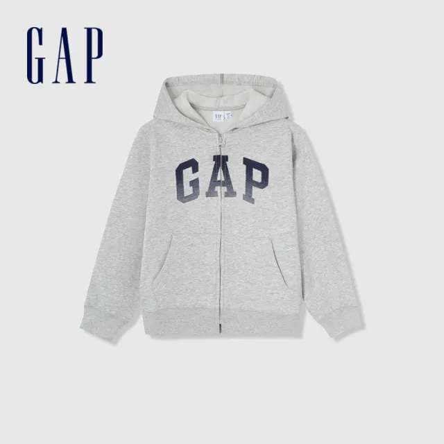 【GAP】男童裝 Logo連帽外套-灰色(429331)