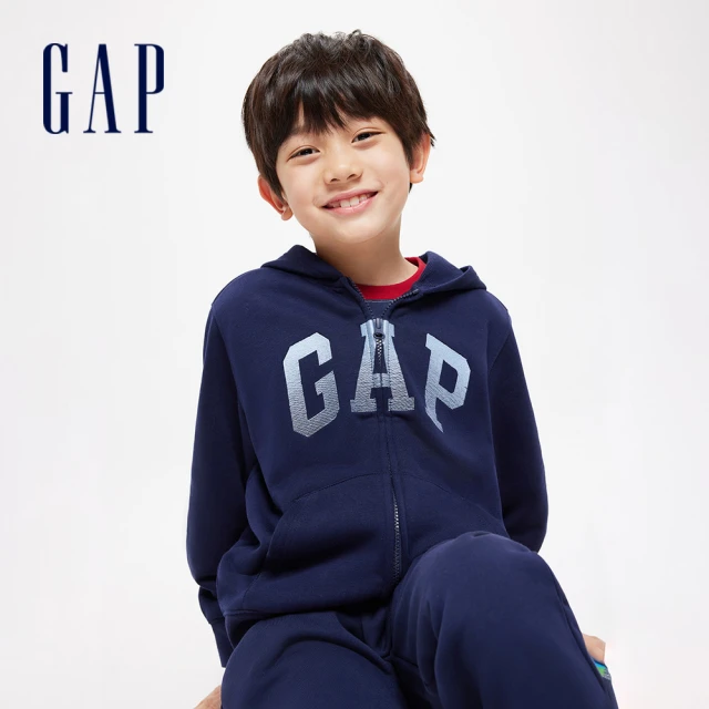 GAP 男童裝 Logo印花圓領長袖T恤-豆沙綠(89022