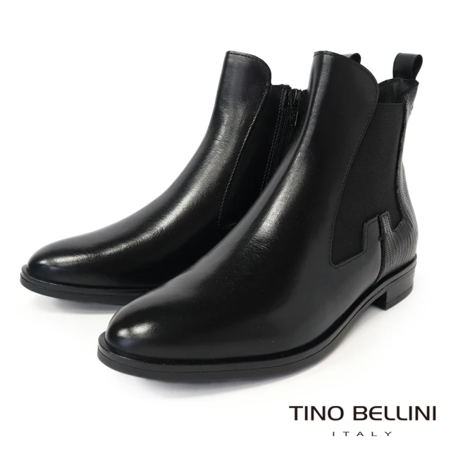TINO BELLINI 貝里尼TINO BELLINI 貝里尼 波士尼亞進口皮紋拼接切爾西短靴FWMT007(黑色)