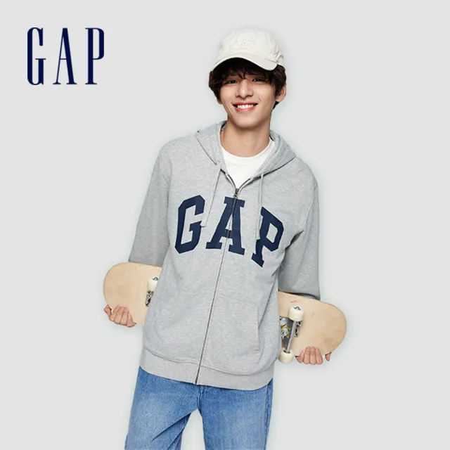 【GAP】男女同款 Logo連帽外套 碳素軟磨法式圈織系列-多色可選(892182)