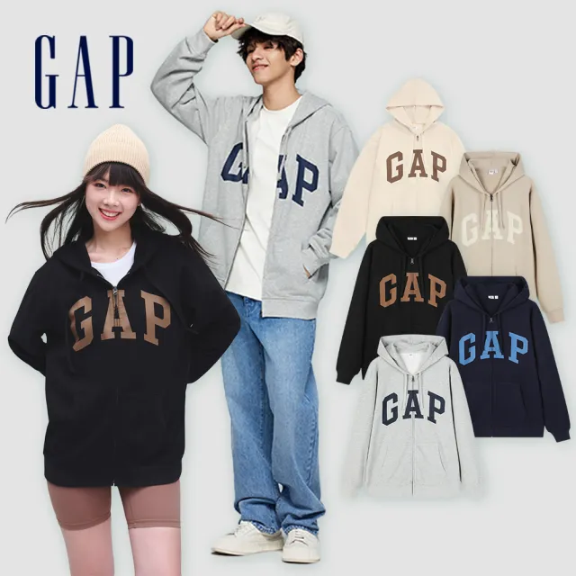 【GAP】男女同款 Logo連帽外套 碳素軟磨法式圈織系列-多色可選(892182)