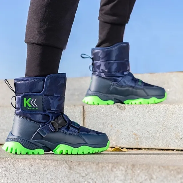 【橘魔法】男童 大童 迷彩拚色側扣帶雪地扣(防水 雪靴  冰爪 靴子 童鞋 雪鞋  雪地靴 雪地鞋  防滑 兒童)
