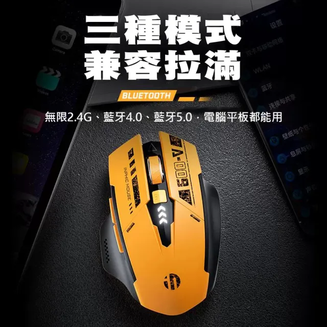 【Power Rider】Inphic A9 藍牙無線三模充電滑鼠(黃黑)