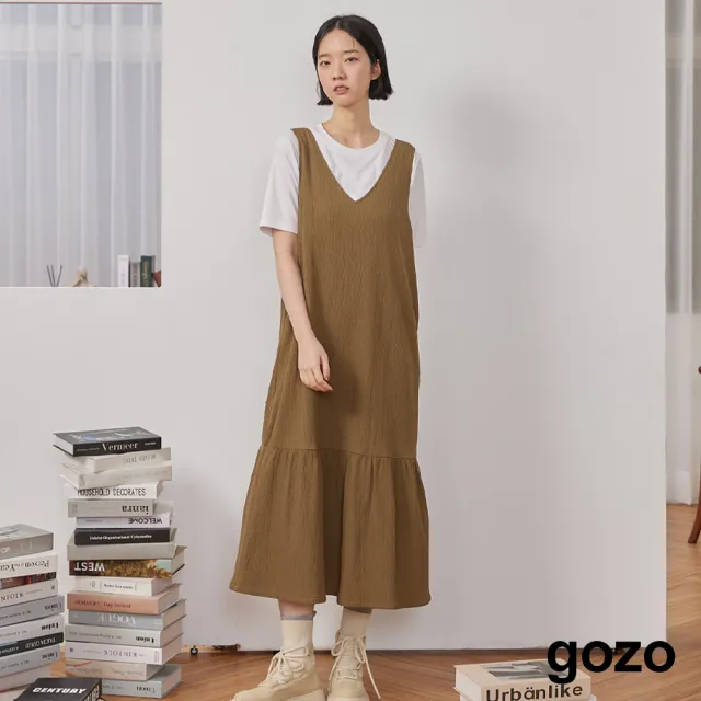 【gozo】皺皺織紋造型背心洋裝(兩色)