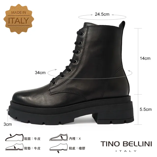 【TINO BELLINI 貝里尼】義大利進口厚底厚底綁帶短靴FWMT004A(黑色)