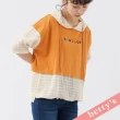 【betty’s 貝蒂思】透膚格紋抽繩拼接口袋連帽T-shirt(棕黃色)