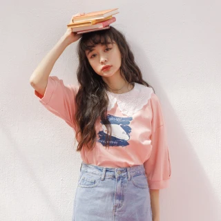 【betty’s 貝蒂思】貝蕾帽印花七分袖T-shirt(粉紅色)