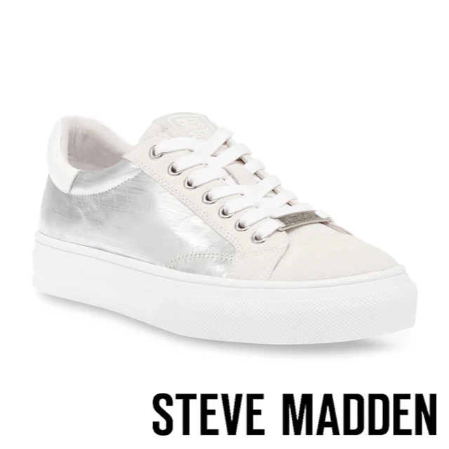 【STEVE MADDEN】CAPTIVE 拼接綁帶小白鞋(銀色)