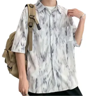 【CPMAX】日系復古暈染短袖襯 薄款休閒襯衫(夏季 五分袖襯衫 短袖上衣 B110)