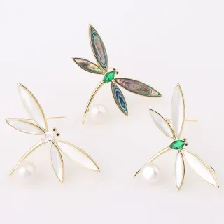 【ANGEL】炫麗蜻蜓珍珠貝殼胸針別針兩用款(3色可選)
