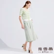 【MYVEGA 麥雪爾】撞色條紋珍珠排釦針織上衣-淺綠(2024春夏新品)