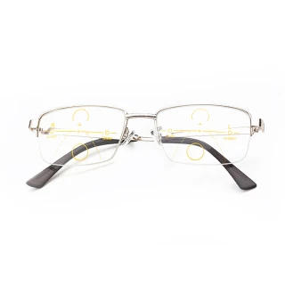 【MEGASOL】優質銅合金鏡架俐落半方框漸進多焦老花眼鏡(俐落中性款-PL1369)