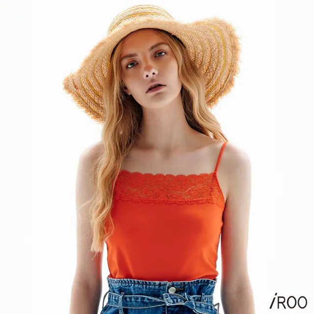 【iROO】橘色蕾絲細肩帶背心