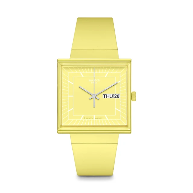 SWATCH Gent 原創系列手錶 WHAT IF…LEMON? 生物陶瓷 方形錶 萊姆黃 男錶 女錶 手錶 瑞士錶 錶(34mm)