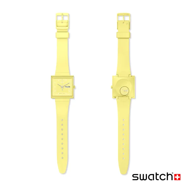 【SWATCH】Gent 原創系列手錶 WHAT IF…LEMON? 生物陶瓷 方形錶 萊姆黃 男錶 女錶 手錶 瑞士錶 錶(34mm)