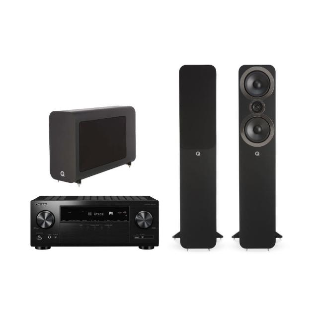 【Q Acoustics】黑色落地式喇叭+黑色重低音+AV環繞擴大機(3050i+3060s+VSX-935)