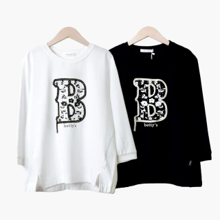 【betty’s 貝蒂思】B字壓線立體珠珠長袖T-shirt(共二色)