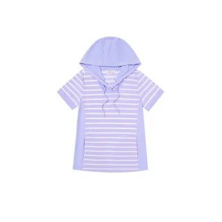 【FILA官方直營】女吸濕排汗短袖條紋連帽T恤-紫色(5TEY-1721-PL)