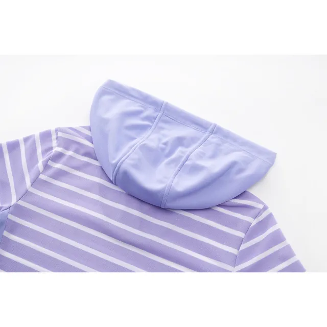 【FILA官方直營】女吸濕排汗短袖條紋連帽T恤-紫色(5TEY-1721-PL)