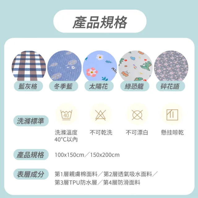 【寢聚 Sleep Club】可水洗防水隔尿墊 保潔墊 單人100×150CM(嬰兒尿墊 尿布墊 生理墊 產褥墊 寵物墊)