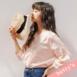 【betty’s 貝蒂思】格紋蕾絲劍領泡泡袖襯衫(粉橘色)