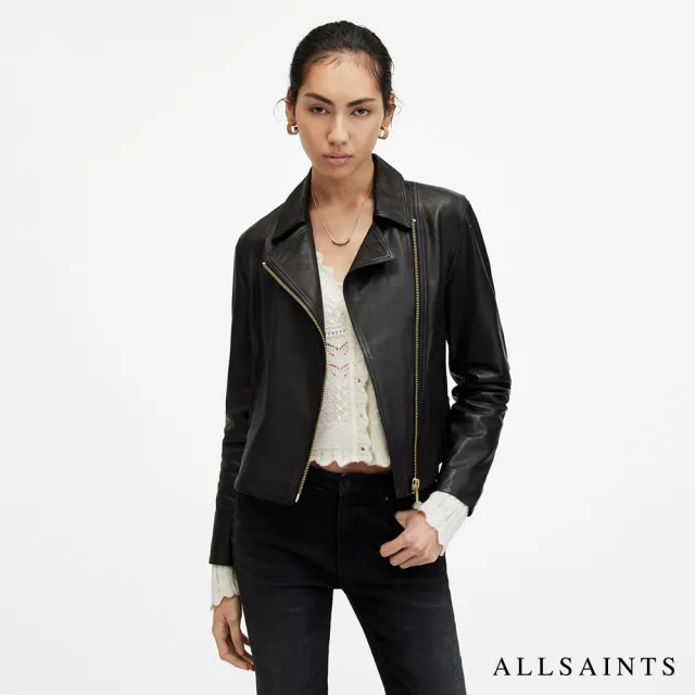 【ALLSAINTS】VELA 柔軟羊皮雙口袋騎士皮衣外套- 黑金  W089LB(修身版型)