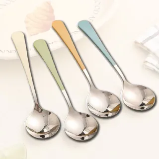 【可愛餐具】馬卡龍色不鏽鋼湯匙-4入(湯匙 點心匙 甜點匙 飯匙 餐具 咖啡勺 攪拌勺 攪拌匙)