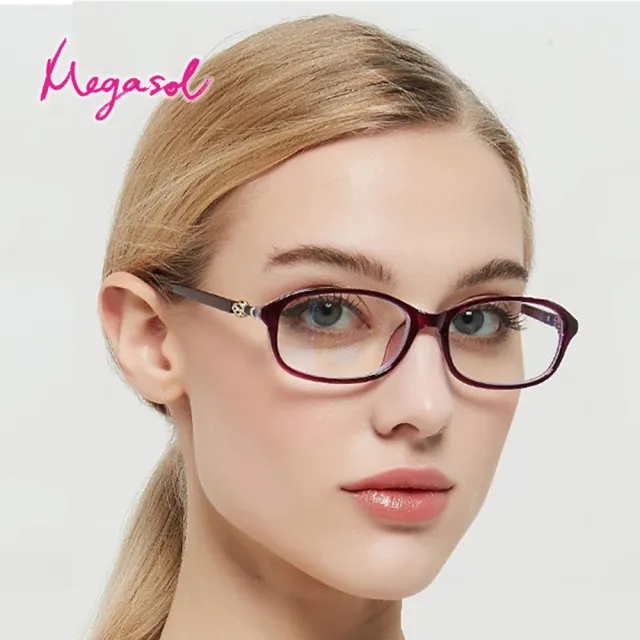 【MEGASOL】抗UV400濾藍光時尚女仕老花眼鏡(經典女款金球魔杖橢矩方粗框款-QF-085)