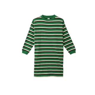 【Champion】官方直營-休閒款純棉條紋連身裙-女(綠色)