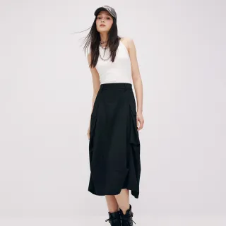 【MOMA】率性剪裁工裝風口袋長裙(黑色)