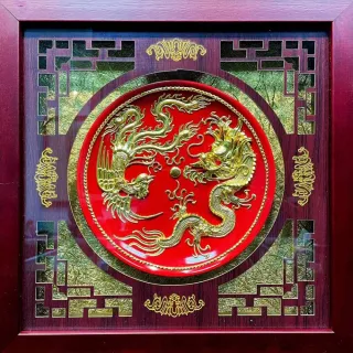 【先盈藝術】金線雕國寶大師漆線雕龍鳳盤