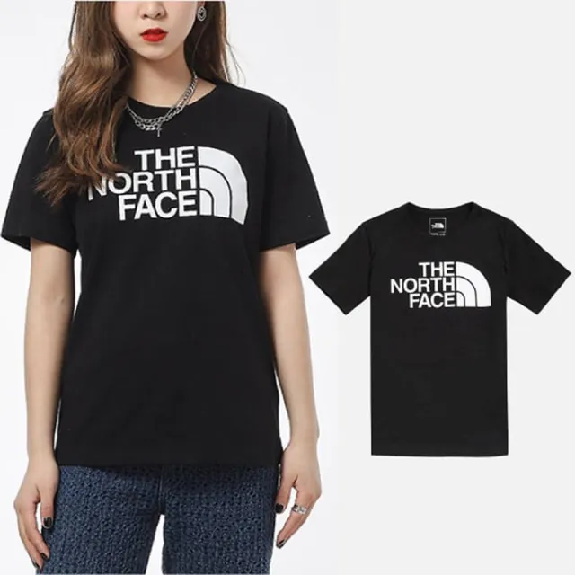 【The North Face】女 經典柔軟透氣大LOGO短袖圓領T恤.休閒運動上衣(4U8K-JK3 黑 V)