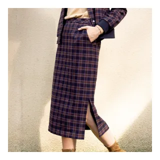 【GINKOO 俊克】側開衩英倫格紋長裙