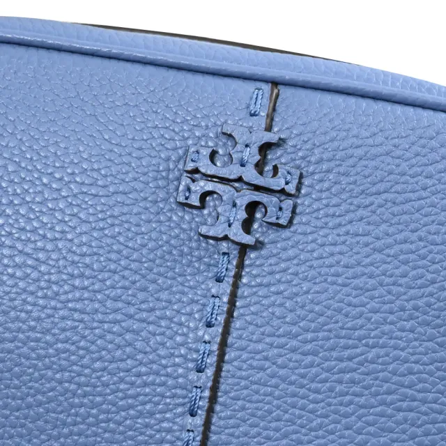 【TORY BURCH】簡約經典雙T LOGO荔枝皮革方包相機包斜背包(藍)