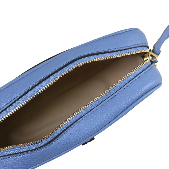 【TORY BURCH】簡約經典雙T LOGO荔枝皮革方包相機包斜背包(藍)