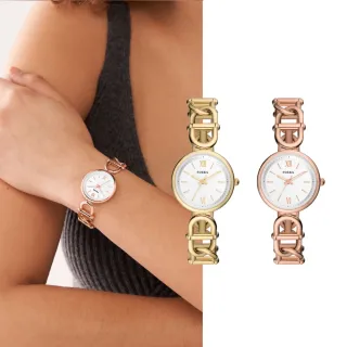 【FOSSIL 官方旗艦館】Carlie系列 復古風尚手鍊式女錶 不鏽鋼鍊帶指針手錶 30MM(多色可選)