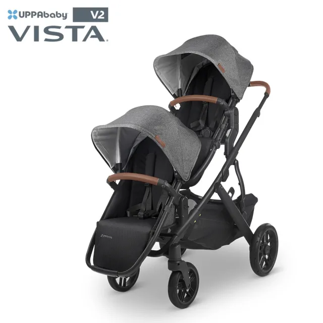 【UPPAbaby】VISTA V2 雙人推車+新生兒貼身座墊*2+上座加高轉接器(王者之尊旗鑑雙寶推車)